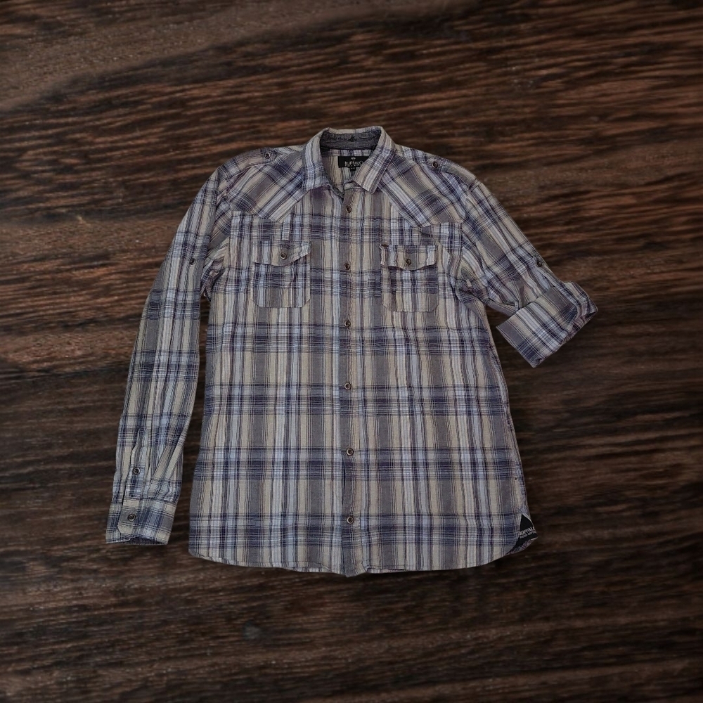 Men's Plaid Shirt - Blue and White